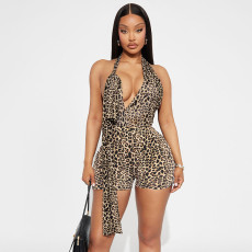 Leopard Print Backless Romper GDSF-D26RP008