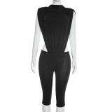Solid Color Sleeveless Bodysuit Seventh Pants Suit GDSF-J26ST035