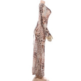 Long Sleeve Print Backless Maxi Dress DLSF-K6D03238A