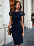 Solid-Color Chiffon Ruffled Sleeve Midi Dress GWDS-260308