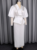 Plus Size Lace Patchwork Mesh Puff Sleeve Long Dress GKEN-ADR060241
