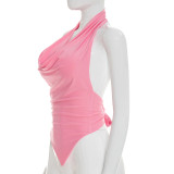 Solid Color Halterneck Tie Up Tops GDSF-J26TP103
