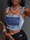 Fashion Patchwork Zipper Denim Sling Top GYXN-16161