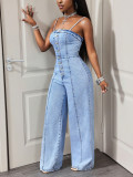 Casual Denim Sling Wide Leg Jumpsuit GYXN-66339