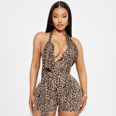 Leopard Print Backless Romper GDSF-D26RP008