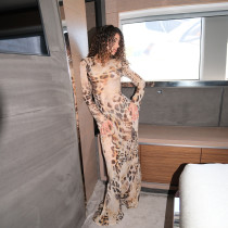Long Sleeve Print Backless Maxi Dress DLSF-K6D03238A