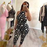 Polka Dots Print Tie Up Backless Jumpsuit GDSF-D26JP077