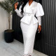 Plus Size Lace Patchwork Mesh Puff Sleeve Long Dress GKEN-ADR060241