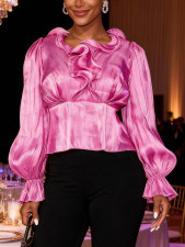 Plus Size Solid Color Ruched Flare Sleeve Shirt GKEN-ATP051243