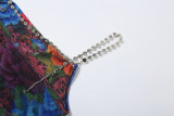 Print Ruched Diamond Chain Sling Mini Dress XEF-K6D04318A