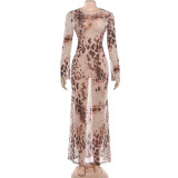 Long Sleeve Print Backless Maxi Dress DLSF-K6D03238A