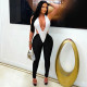 Color Block Deep V Neck Tie Up Jumpsuit GDSF-J26JP099