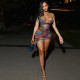 Print Ruched Diamond Chain Sling Mini Dress XEF-K6D04318A