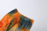 Print Halterneck Tube Top Split Ruffles Long Skirt 2 Piece Set XEF-K6S04214A