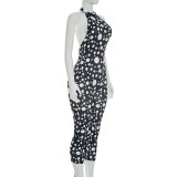 Polka Dots Print Tie Up Backless Jumpsuit GDSF-D26JP077