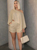Solid Color Slash Neck Two Piece Shorts Set QYMF-M603