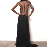 V Neck Mesh Backless Sexy Maxi Dress XEF-K6D04329A