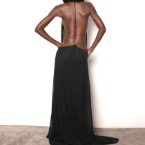 V Neck Mesh Backless Sexy Maxi Dress XEF-K6D04329A