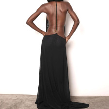 V Neck Mesh Backless Sexy Maxi Dress XEF-K6D04329A
