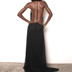 V Neck Mesh Backless Sexy Maxi Dress XEF-K6D04329A