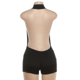 Backless Sleeveless Solid Color Romper(Without Belt) DLSF-K25Q91369A