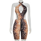 Print Backless Halterneck Romper GDSF-J26RP105