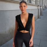 Deep V Neck Sleeveless T Shirt GDSF-C26TP090