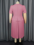 Plus Size Lapel Long Sleeve Press Pleated Maxi Dress GKEN-AM040922