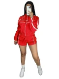 Long Sleeve Zipper Coat Two Piece Shorts Set GXZY-xy4055