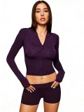 Letter Print Long Sleeve Hooded Two Piece Shorts Set GXZY-XY26011