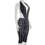 Polka Dots Print Backless Seventh Jumpsuit GSZM-C26JP124