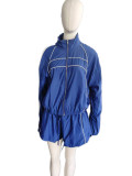 Long Sleeve Zipper Coat Two Piece Shorts Set GXZY-xy4055