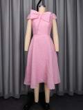 Plus Size Bow Tie Sleeveless Slim Midi Dress  GKEN-ADR060137
