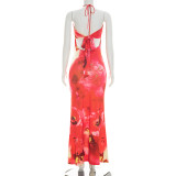 Sexy Print Halterneck Hollow Out Maxi Dress GSZM-D26DS094