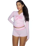 Letter Print Long Sleeve Hooded Two Piece Shorts Set GXZY-XY26011