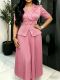 Plus Size Lapel Long Sleeve Press Pleated Maxi Dress GKEN-AM040922
