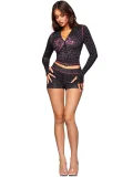 Letter Print Long Sleeve Hooded Two Piece Shorts Set GXZY-XY26011
