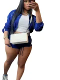 Long Sleeve Zipper Coat Two Piece Shorts Set GXZY-xy4055
