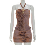 Print Halterneck Slim Mini Dress GSZM-D26DS084