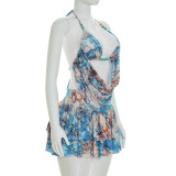 Halterneck Print Tops Ruffled Skirt Set GSZM-D26ST069