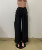 Solid Color High Waist Wide Leg Pants QODY-6074