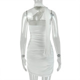 Solid Color Halterneck Tie Up Mini Dress GJYO-JD305111