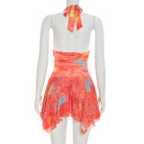 Print Sleeveless Ruffles Mini Dress GSZM-D26DS064