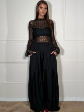 Solid Color High Waist Wide Leg Pants QODY-6074