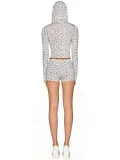 Letter Print Long Sleeve Hooded Two Piece Shorts Set GXZY-XY26011