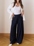 Solid Color High Waist Wide Leg Pants QODY-6074