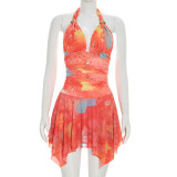 Print Sleeveless Ruffles Mini Dress GSZM-D26DS064