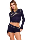 Letter Print Long Sleeve Hooded Two Piece Shorts Set GXZY-XY26011