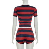 Casual Stripe Color Block Two Piece Shorts Set GSZM-C26ST081
