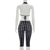 Polka Dots Print Backless Seventh Jumpsuit GSZM-C26JP124